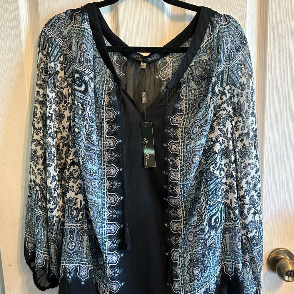 Rose & Olive Black and Blue Sheer Blouse